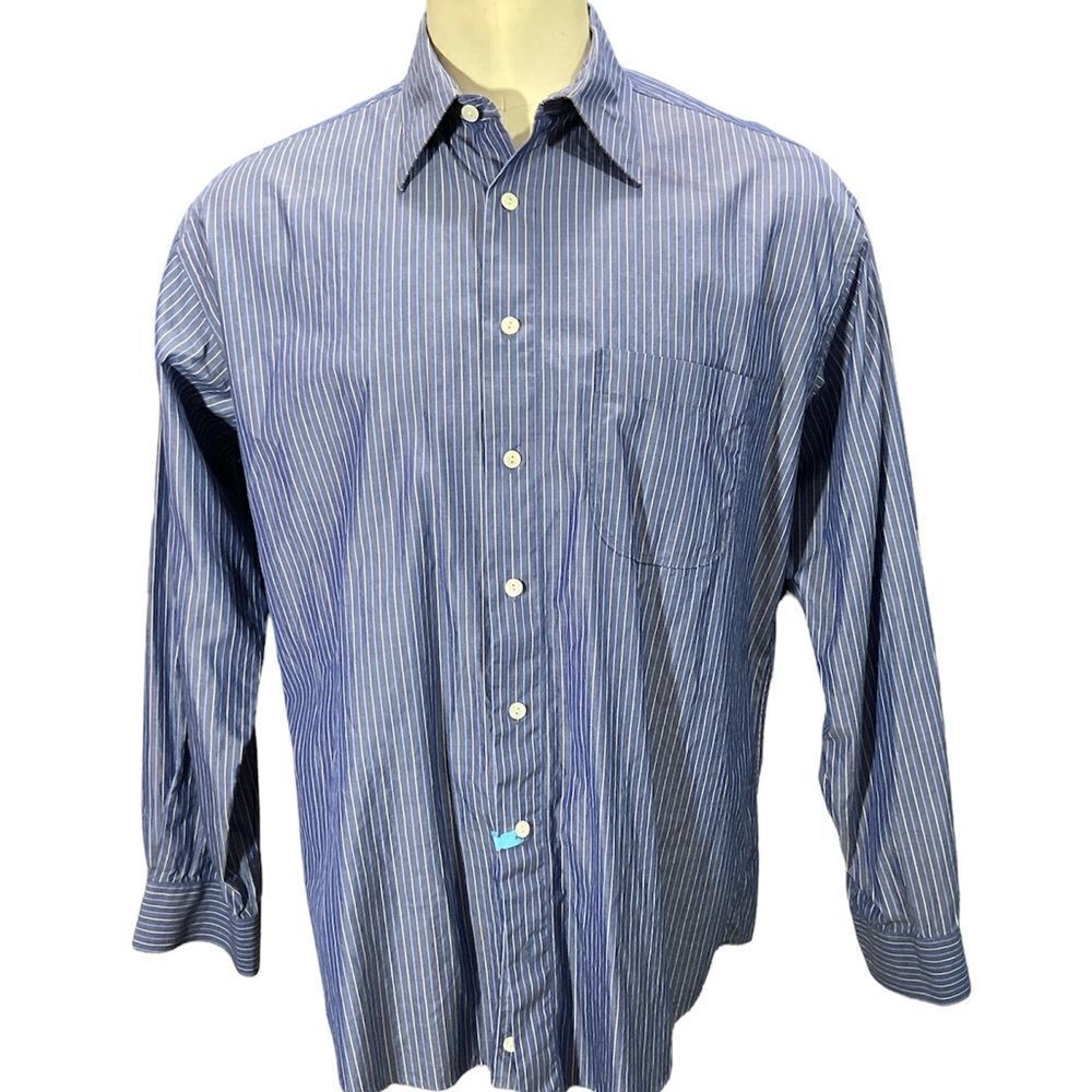 Mens BOSS Hugo Boss Vertical Striped Blue Button Front Long Sleeve Shirt…